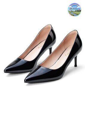 Kitten Heel Low Pumps Pointed Toe Patent Leather Comfort Cushioned